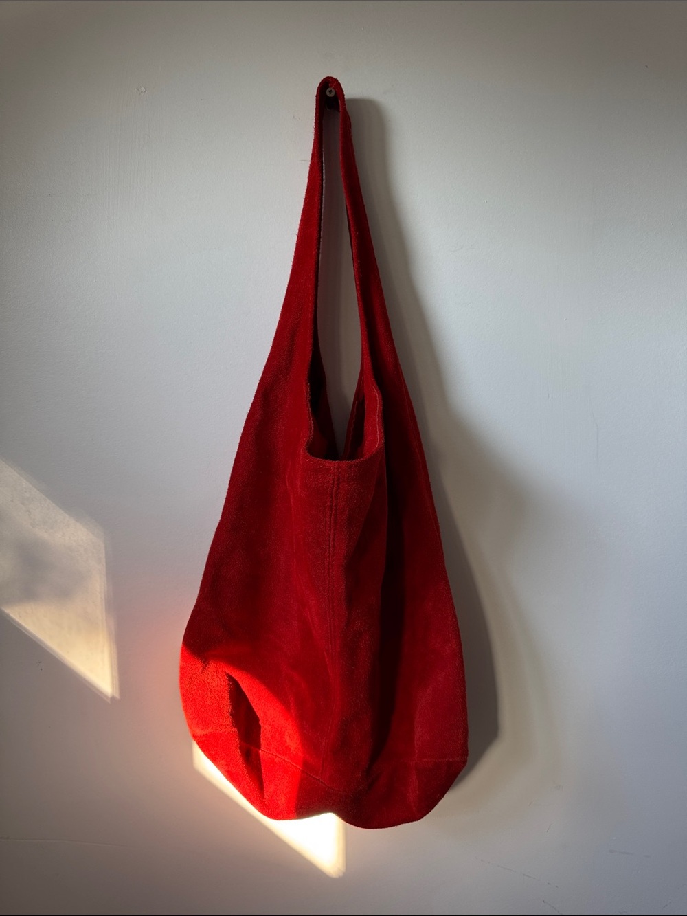 Red Suede Shoulder Tote Bag